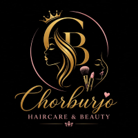 Elegant gold and black logo design for Chorburjo Haircare & Beauty featuring a stylized woman's profile